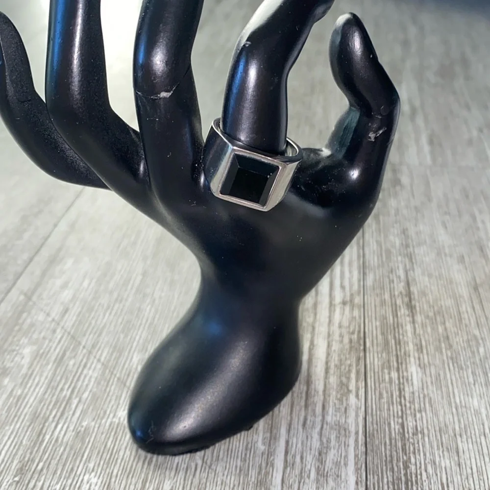The Stainless Steel Rectangular Face Black Signet Ring (unisex size 11)